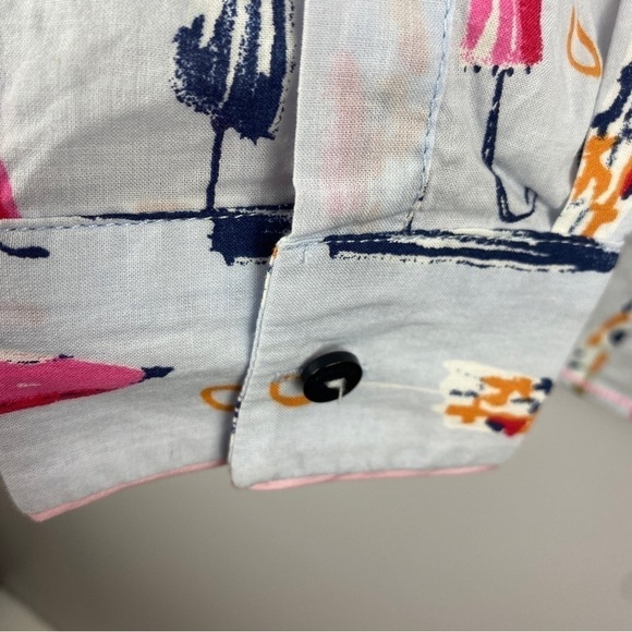 MILANO Italy Light Blue Pink Umbrella Button Down Cotton Shirt Small 38EU - Picture 9 of 13